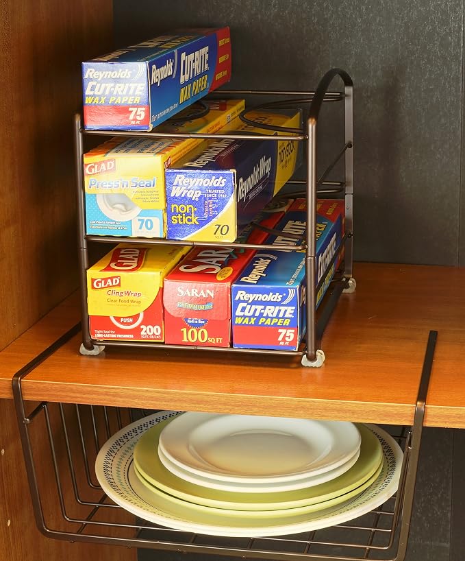 Deco Brothers Wrap Organizer Rack for Kitchen Cabinet, 3 Tier, Bronze | for Small / Standard Box, Height Clearance 2-1/2" - Image 4