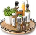 AMH 13-Inch Farmhouse Oak Lazy Susan Organizer for Table and Cabinet | Smooth rotating oak tray with walnut finish for dining tables, kitchen counters, pantries and cabinet storage. by AMH