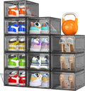12 Pack Shoe Organizer, Stackable Shoe Storage Boxes with Magnetic Door | Clear Plastic Shoe Boxes for Sneakers, Boots & Heels, Foldable Space-Saving Shoe Rack for Closet, Durable Shoe Cabinet, Black by 7+code