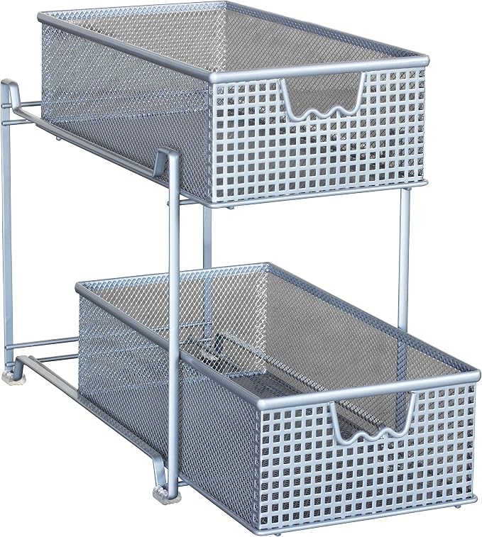 DecoBrothers 2 Tier Bathroom Storage Organizer with Pull-Out Drawer, Silver - Image 7