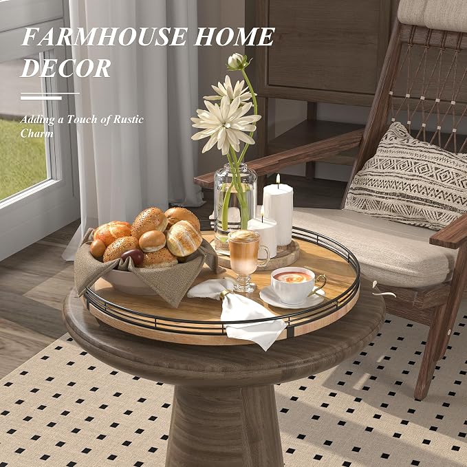 AMH 16-Inch Farmhouse Oak Lazy Susan Organizer for Table and Cabinet | Smooth rotating oak tray with walnut finish for dining tables, kitchen counters, pantries and cabinet storage. - Image 5