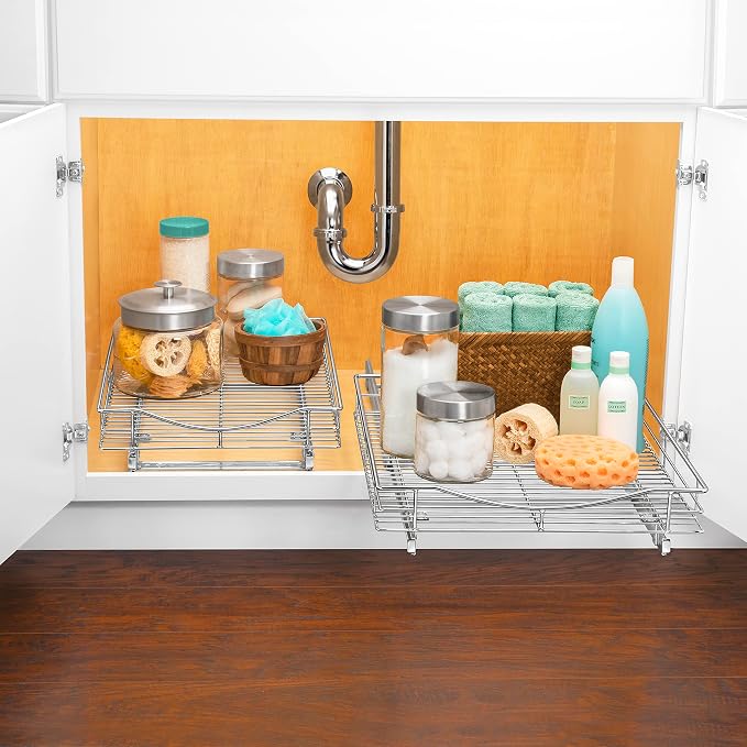 LYNK PROFESSIONAL® Pull Out Cabinet Organizer, Kitchen Slide Out Drawer | 14W x 18D chrome rollout shelf creates easy-access storage for cookware, pantry items and kitchen essentials inside cabinets - Image 9