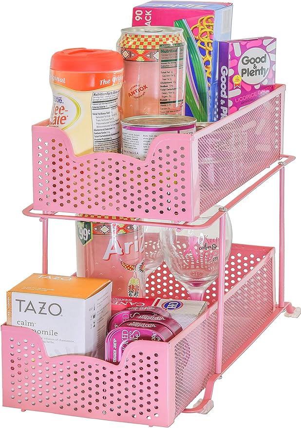 Simple Houseware 2 Tier Sliding Cabinet Basket Organizer Drawer, Pink - Image 4