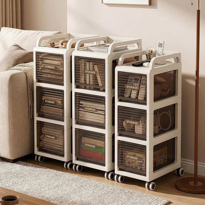 Bathroom Storage with Drawers, 9.8" Wide Slim Cabinet with Wheels | Freestanding Narrow Cupboard, Small Cart for Small Space Kitchen Office Bedroom Under Desk, 29.5" Tall, 3-Drawer, Gray - Image 8