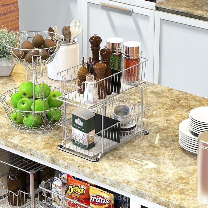 Simple Houseware 2 Tier Cabinet Wire Basket Drawer Organizer, Grey - Image 6