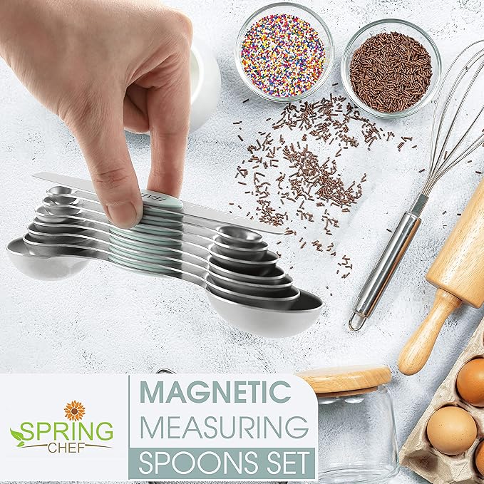 Spring Chef Stainless Steel 8 Magnetic Measuring Spoons for Kitchen, Mint | Dual Sided Metal Teaspoon & Tablespoon Measuring Spoons with Leveler for Dry & Liquid Ingredients, Nesting, Dishwasher Safe - Image 2
