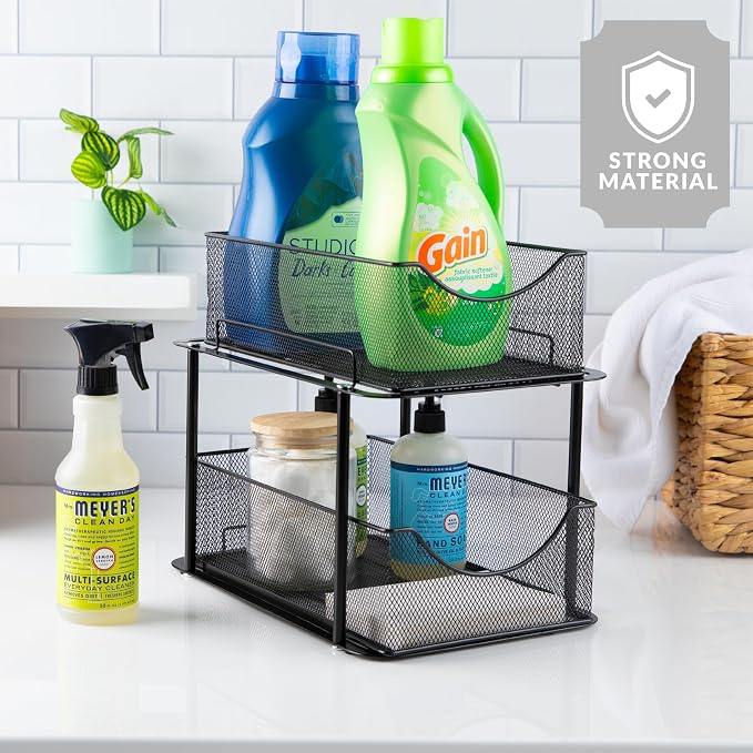 Sorbus 2 Sets of 2 Tier Metal Under Sink Organizer for Bathroom, Kitchen, Strong Steel Mesh Sliding Drawers for Under Sink, Under Cabinet, Closet, Kitchen, Pantry, Bathroom Organizers and Storage - Image 6
