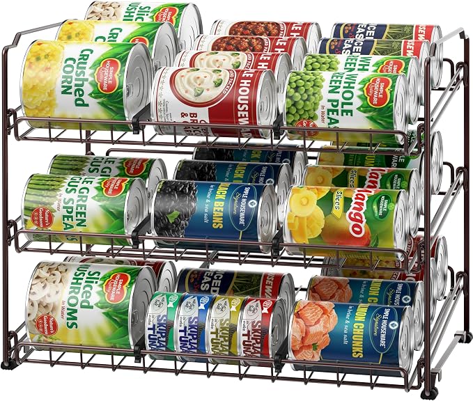 Simple Houseware 3-Tier Stackable Can Organizer Rack Hold 36 Cans, Bronze | Can Food Storage Dispenser for Pantry/Cabinet, Adjustable Dividers – 11.5" D x 17" W x 13.75" H by SimpleHouseware