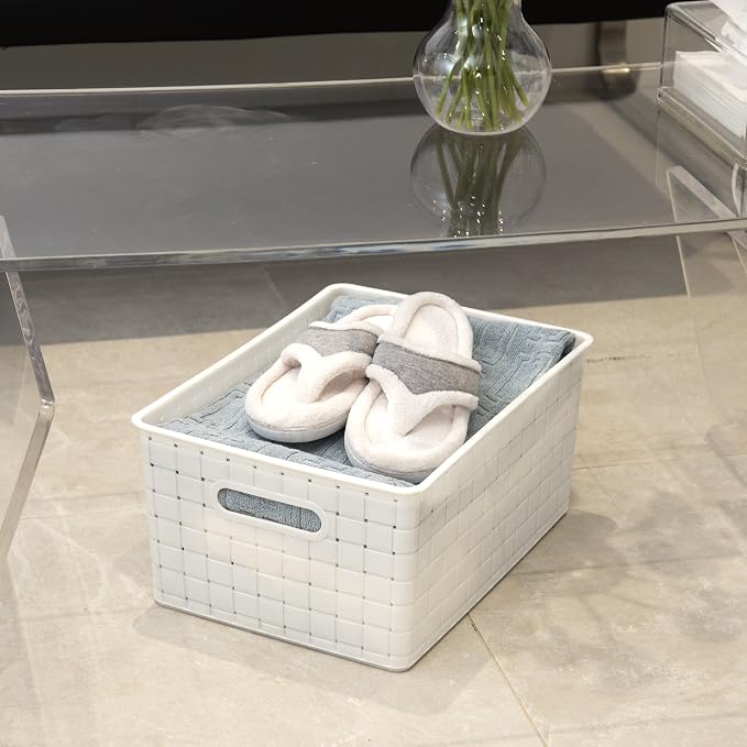 BINO | Plastic Basket, Large - White | 3 Pack | THE STABLE COLLECTION | Multi-Use Storage Basket | Rectangular Cabinet Organizer | Baskets for Organizing with Handles | Home & Office Storage Organizer - Image 3