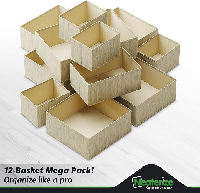 Drawer Organizer Clothes Set of 12 Beige - Dresser Organizer For Nursery, Bedroom, Closet - The Perfect Baby Clothes Organizers and Storage & General Nursery Organization or Dresser Drawer Organizers - Image 4