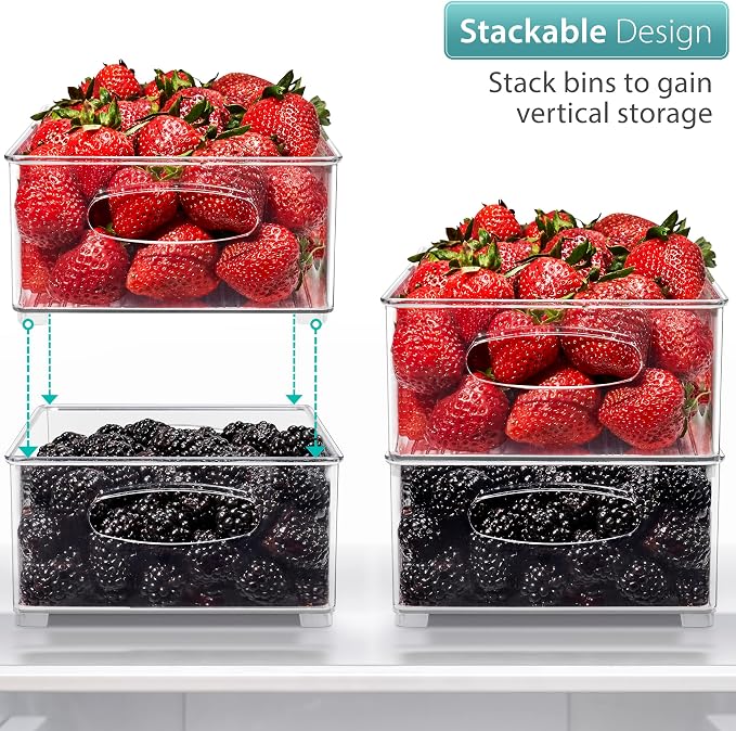 Sorbus Stackable Refrigerator Organizer Bins - Clear Storage Bins for Kitchen Pantry, Freezer & Fridge Organization - Food Organizing Plastic Containers with Handles for Countertops & Drawers (6 Pack) - Image 3