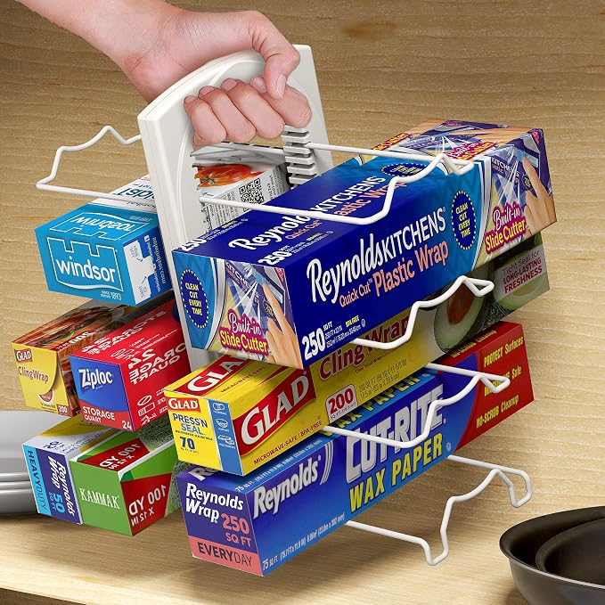Simple Housewares Adjustable Kitchen Wrap Organizer, White - Image 5