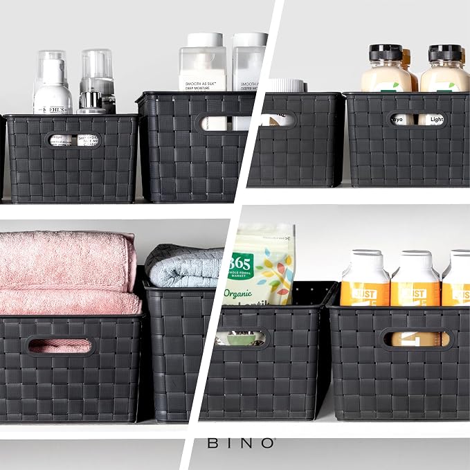 BINO | Plastic Storage Baskets Large - Black | THE STABLE COLLECTION | Multi-Use Storage | Rectangular Cabinet Organizer | Baskets For Organizing with Handles | Home Office Organization and Storage - Image 4