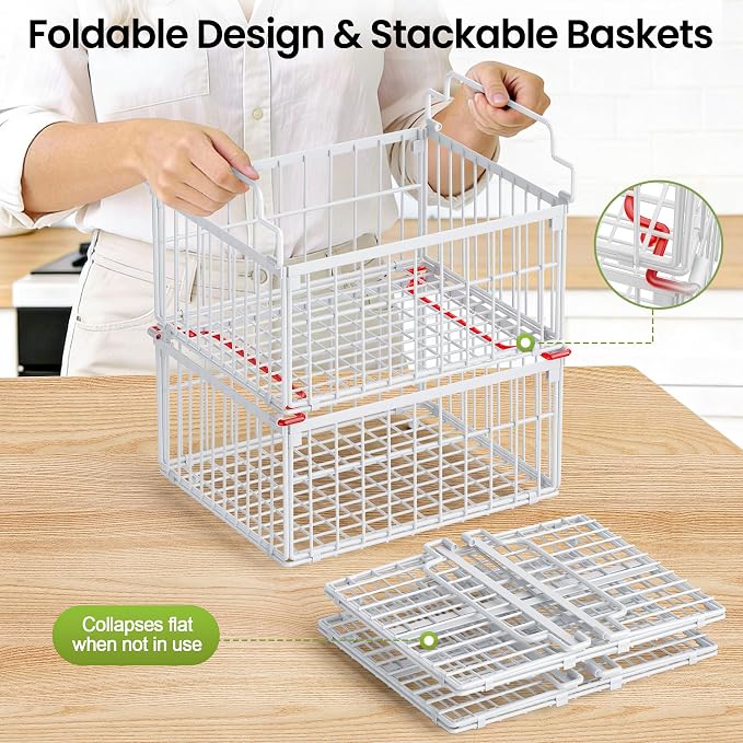 Freezer Organizer Bins, 3 Pack Enlarged Baskets for 5-9 Cu.FT Deep Freezer | Stackable Chest Freezer Organizer Bins, Foldable with Handles, White Storage Container Baskets for Sort Frozen Meats - Image 3
