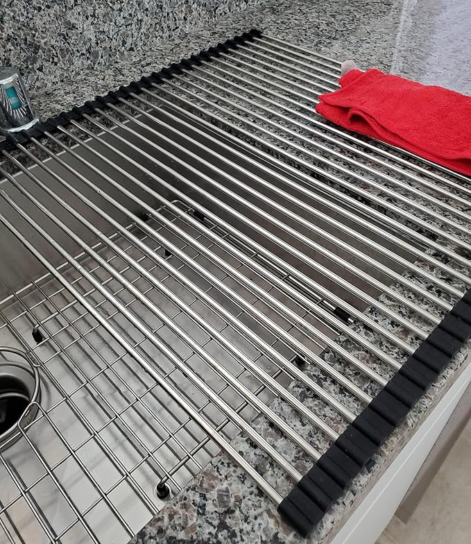 Ahyuan Roll up Dish Drying Rack Over The Sink Kitchen Roll up Sink Drying Rack Portable Dish Drainer Foldable Dish Drying Rack (Black, 20.5''X19.7'') - Image 2