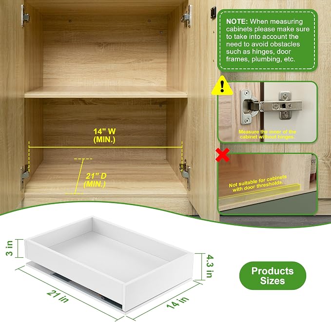 MyLifeUNIT Wood Pull Out Drawer for Cabinet Pre-Assembled, 14" W x 21" D | Soft Close, Full Extension Pull-Out Cabinet Organizer Shelf, Slide Out Drawer for Kitchen Cabinet, Easy Bottom Installation - Image 3