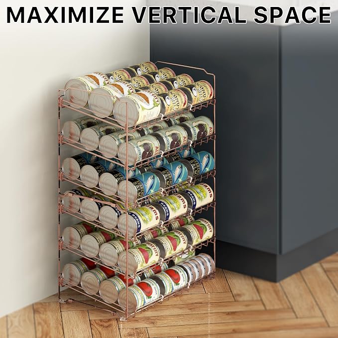 Simple Houseware 3-Tier Stackable Can Organizer Rack 36 Cans, Rose Gold | Can Food Storage Dispenser for Pantry/Cabinet, Adjustable Dividers – 11.5" D x 17" W x 13.75" H - Image 7