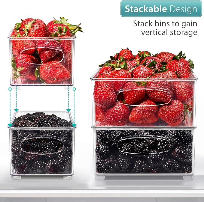 Sorbus Stackable Refrigerator Organizer Bins - Set of 4 Clear Storage Bins for Kitchen Pantry, Freezer & Fridge Organization - Food Organizing Plastic Containers with Handles for Countertops & Drawers - Image 3