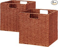 Wicker Storage Basket, Set of 2 Hand-Woven Paper Rope Wicker Basket, Foldable Cube Storage Bins, Square Large Storage Baskets for Organizing Shelves & Decor, Orange (13″×13″×13″) by Vagusicc
