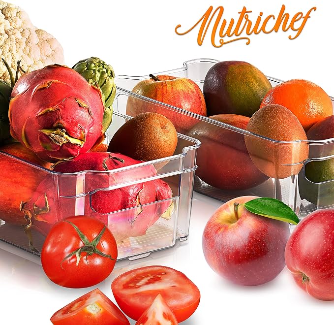 NutriChef Set of 8 Refrigerator Bins-4 Wide and 4 Narrow Stackable Fridge Organizers for Freezer, Kitchen, Countertops, Cabinets-Designed with Practical Carry Handles and Interior, 8 containers, Clear - Image 8