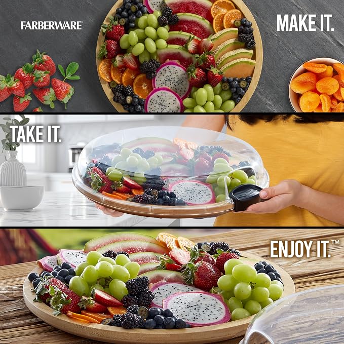 FARBERWARE Build-a-Board Cutting Board with Single Compartment and Clear Locking Lid for Charcuterie, Snacks, and More, Bamboo - Image 6
