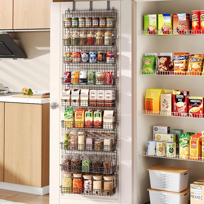 JKsmart 9-Tier Spice Rack Organizer with Door Hook, Wall Mount, and Extra Large Capacity for Pantry Door – Stylish Black Design for Effortless Organization, Ultimate Kitchen Storage Solution by JKsmart