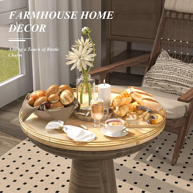 AMH 21-Inch Extra Large Lazy Susan with Oak Base and Black Iron Rail | Smooth rotating oak tray with walnut finish for dining tables, kitchen counters, pantries and cabinet storage. - Image 3
