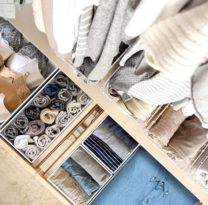 Simple Houseware Underwear Drawer Organizer, Set of 4, Gray | for Sock/Bra/Undergarment/Panty/Onesie, Collapsible - Image 5