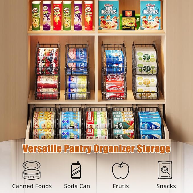 Sonyabecca 4-Pack Stackable Can Rack Organizer for Kitchen Pantry | Soda Can Organizer and Food Storage Dispenser for Pantry Cabinets. Foldable Wire Rack Keeps Canned Food Organized - Image 5