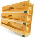 3-in-1 Bamboo Wrap Organizer with Cutters, Labels, Interior Holders, Anti-Slip Pads - Kitchen Drawer, Pantry, Storage for Plastic Wrap, Aluminum Foil, Wax Paper, Kitchen Storage, 12" Roll Holder by Unknown