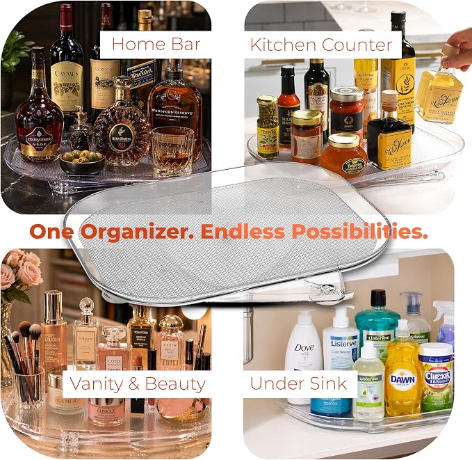 Oizeir Refrigerator Lazy Susan Turntable – Clear Rectangular Fridge Organizer with Suction Cups, 360° Rotating Tray for Side-by-Side Refrigerators, Cabinet & Pantry Organization - Image 7