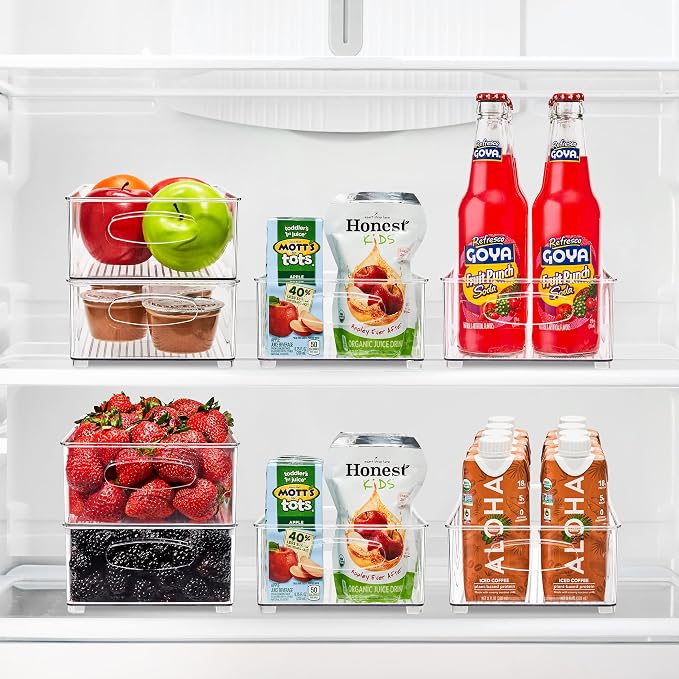 Sorbus Stackable Refrigerator Organizer Bins - Clear Storage Bins for Kitchen Pantry, Freezer & Fridge Organization - Food Organizing Plastic Containers with Handles for Countertops & Drawers (4 Pack) - Image 2