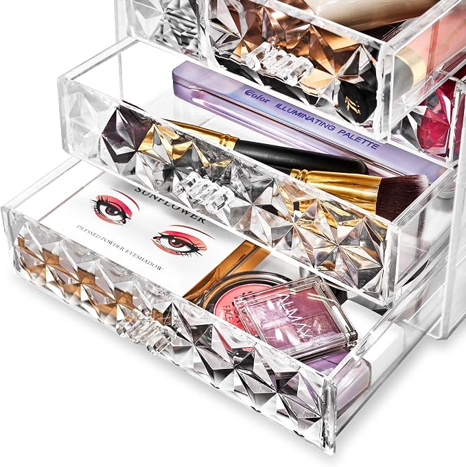 Sorbus Acrylic Makeup Organizer Set, 7-Drawer Vanity & Countertop Cosmetic Storage with Small & Wide Drawers, Diamond Makeup Storage for Brushes, Lipsticks, Jewelry – Holiday Gift for Women & Teens - Image 8