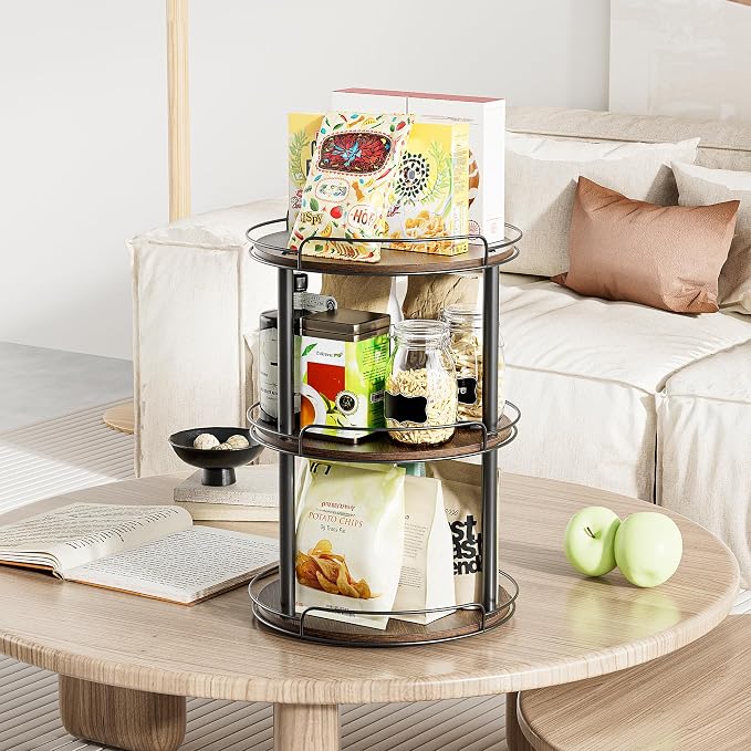 LAMU 12'' Wood Lazy Susan Turntable Organizer for Cabinet, 3 Tier Lazy Susan Spice Rack Organizer for Kitchen, Wood Turntable for Table Top, Countertop, Pantry, Bathroom - Image 6