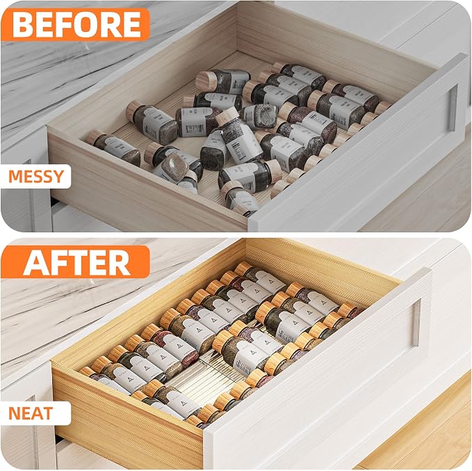 MUDEELA Clear Spice Drawer Organizer, 3 Tier- 2 Set (6 Packs) | Expandable From 11" to 22", (Jars not included), Kitchen Seasoning Organizers and Storage for Drawer - Image 7