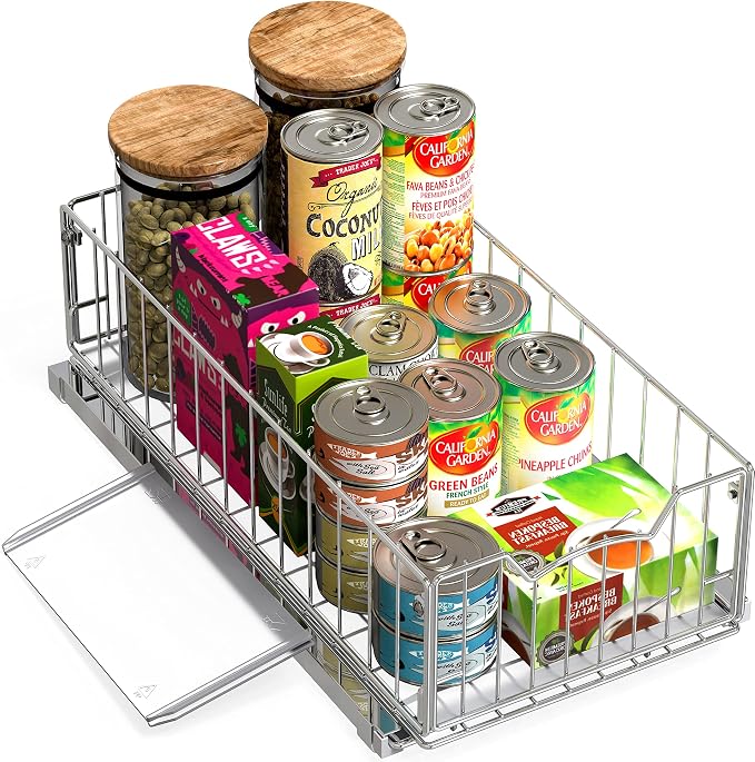 Simple Houseware Pull-Out Cabinet Sliding Basket, 17.2Dx9.7Wx5H, Chrome | Ideal for Kitchen and Bathroom Cabinet Storage Organizer, Under Sink or Pantry Organization - Image 5