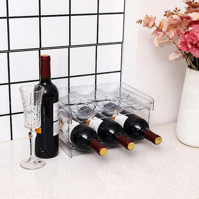 Plastic Stackable Bottle Storage Holder Rack,Free-Standing Water Bottle/Wine and Drink Organizer Shelf for Kitchen Cabinet,Fridge,Countertop,Pantry,Freezer,2 PackX3 Bottles,Clear - Image 4
