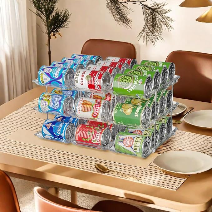 Jsyrjing Can Organizer for Pantry, 3-Tier Stackable Can Dispenser Rack | Automatic Rolling, Modular Flexible Combination, Extra-Thick Clear Material, Cabinet Pantry Fridge Countertop Storage by HomeLivingKitchenOrganiza
