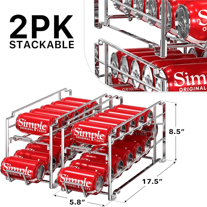 Simple Houseware 2-Pack Stackable Beverage Soda Can Dispenser Rack, Chrome | Metal Soda Can Soft Drink Organizer - Image 2