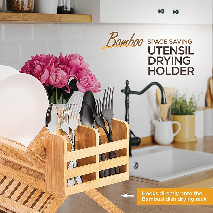 Bambüsi Bamboo Dish Drying Rack and Utensil Holder Set Bundle - Image 5