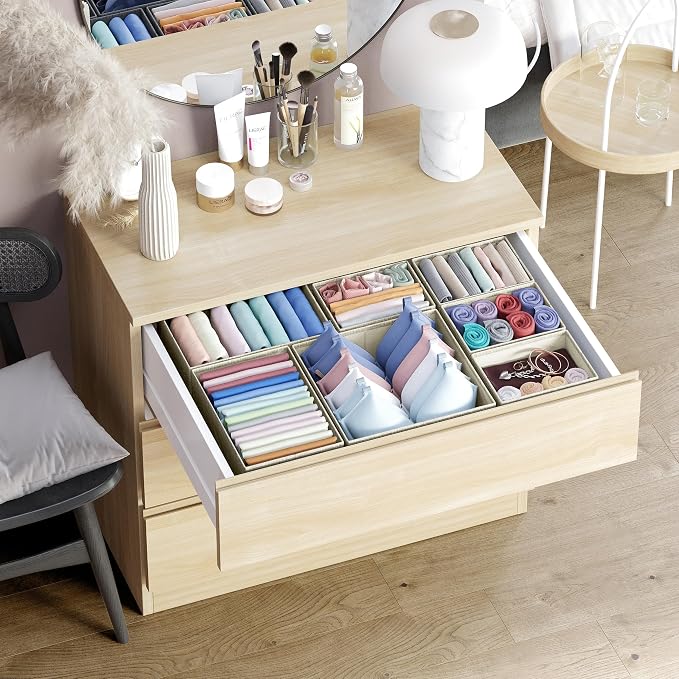 Drawer Organizer Clothes Set of 12 Beige - Dresser Organizer For Nursery, Bedroom, Closet - The Perfect Baby Clothes Organizers and Storage & General Nursery Organization or Dresser Drawer Organizers - Image 2