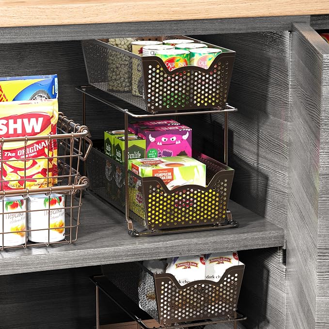 Simple Houseware Cabinet 2 Tier Perforated Basket Drawer, Bronze - 4 Pack - Image 6