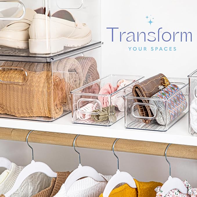 Plastic Food Storage Clear Container 2 Pack Bin with Handles for Organizing Kitchen, Pantry, Refrigerator, Freezer, Pantry, Cabinet, Closet, Bathroom. Stackable 10”x4”x3” - Image 2