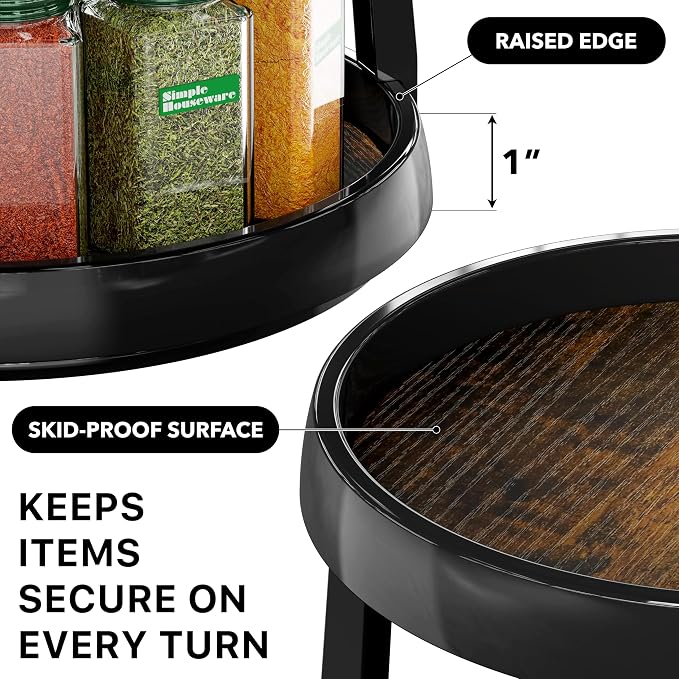 Simple Houseware 2-Tier Lazy Susan Spice Organizer, 10-Inch, Rustic Brown - Image 4
