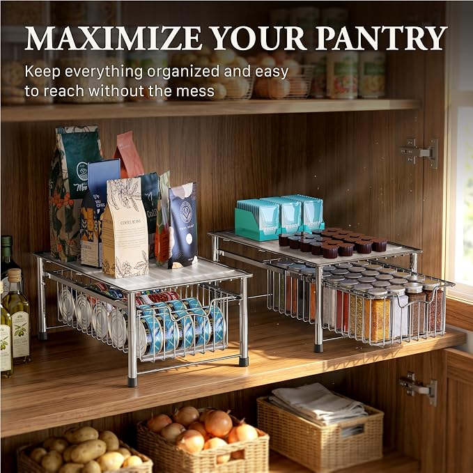 Simple Houseware Stackable Basket Drawer, Chrome (Pack of 10) - Image 7