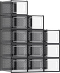 SONGMICS Shoe Boxes, Pack of 12 Shoe Storage Organizers, Stackable Clear Plastic Boxes for Closet, Sneakers, 13.7 x 9.9 x 7.4 Inches, Transparent and Black ULSP007B12 by Unknown
