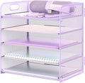 Letter Tray Paper Organizer 5-Tier Desk Organizer File Organizer Paper Holder with Handle, Metal Desktop Document Shelf Tray Office Classroom Organization - Purple by Sinboun