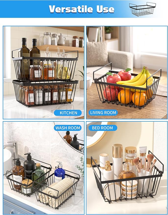 4 Pack Freezer Organizers Bins,Black Stackable Food Baskets | Small Chest Deep Freezer Storage for 5-7 Cu.Ft,Increased Space for Food Storage, Breathable design Easy to Access - Image 5