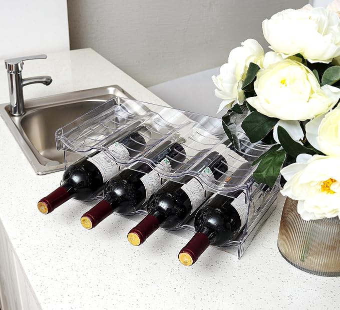 2 Pack Stackable Wine and Water Bottle Holder Free-Standing Fridge Wine Bottle Organizers Clear Plastic Water Bottle Holder for Cabinet,Refrigerator,Pantry,Kitchen Countertops,Holds 8 Bottles - Image 4