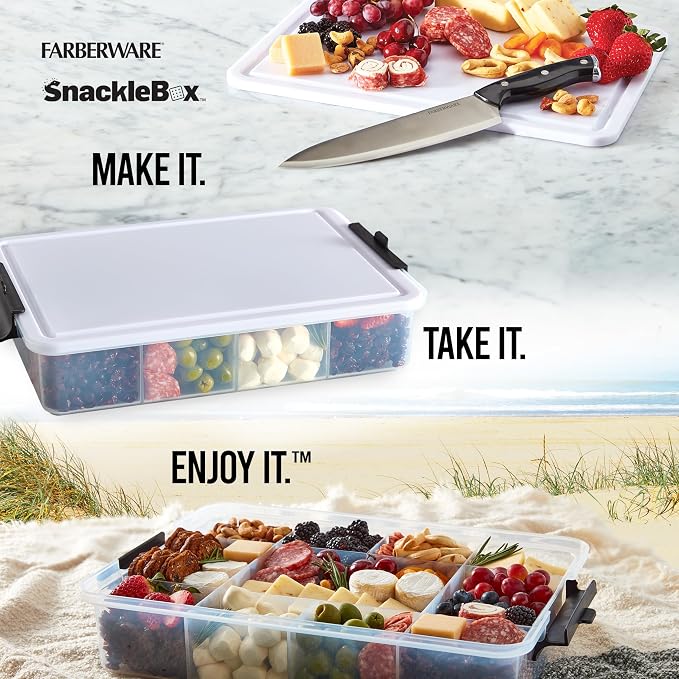 Farberware Build-A-Board Poly Snacklebox with Cutting Board Lid and Locking Handles, 11 Compartments for Snacks and Charcuterie, Dishwasher Safe, 11 x 16 Inch - Image 2